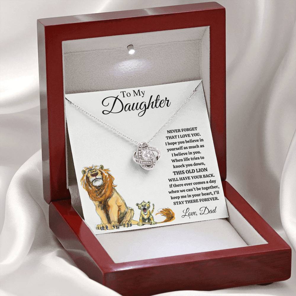 TO MY DAUGHTER "THIS OLD LION - DRAWING" LOVE KNOT NECKLACE GIFT SET - ON CLOUD NINE GIFTS