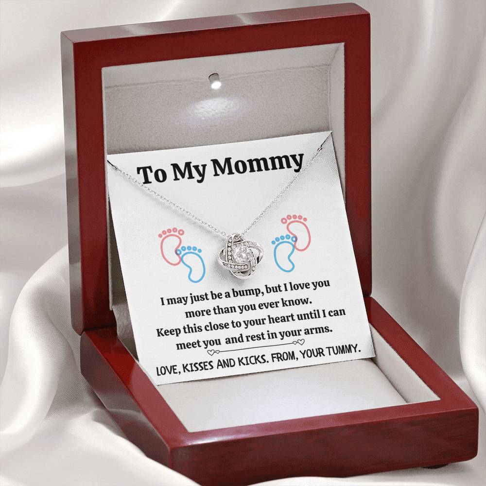 TO MY MOMMY "BABY FEET - WHITE" LOVE KNOT NECKLACE GIFT SET - ON CLOUD NINE GIFTS