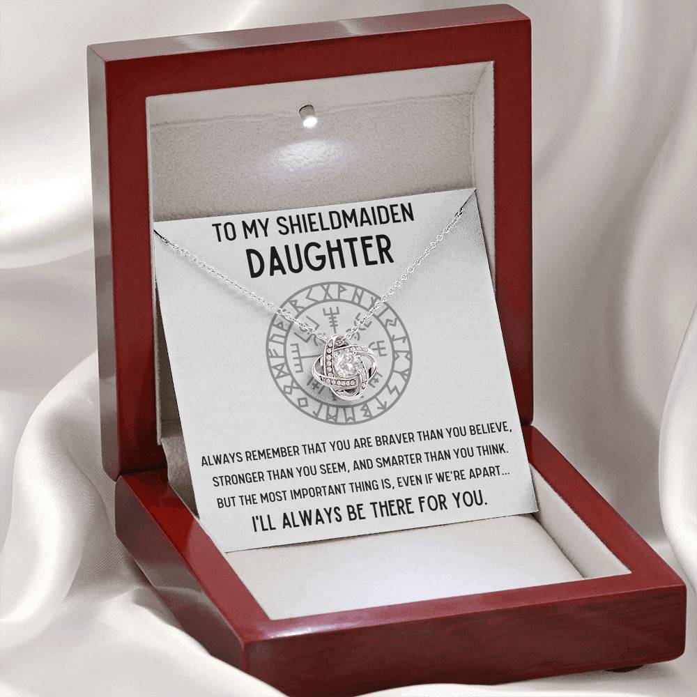 TO MY SHIELDMAIDEN DAUGHTER "BRAVER" LOVE KNOT NECKLACE GIFT SET - ON CLOUD NINE GIFTS