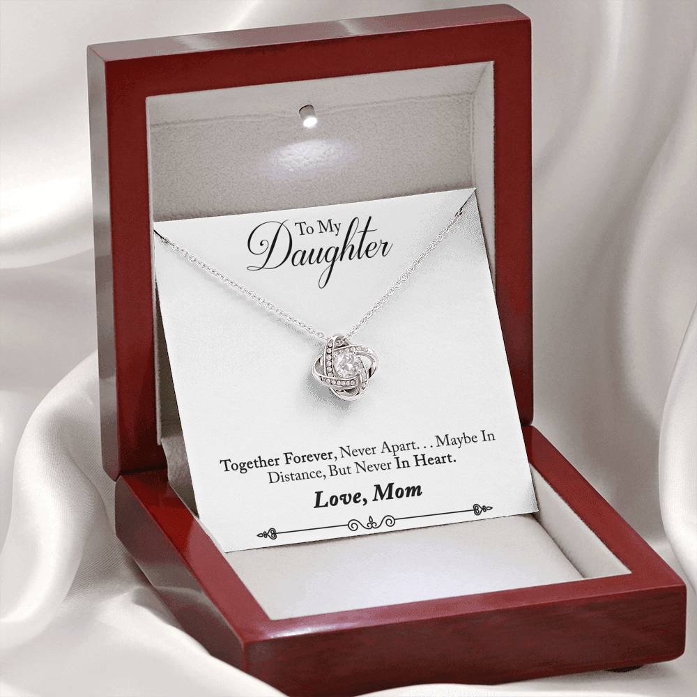 TO MY DAUGHTER "NEVER IN HEART - SO" LOVE KNOT NECKLACE GIFT SET - ON CLOUD NINE GIFTS