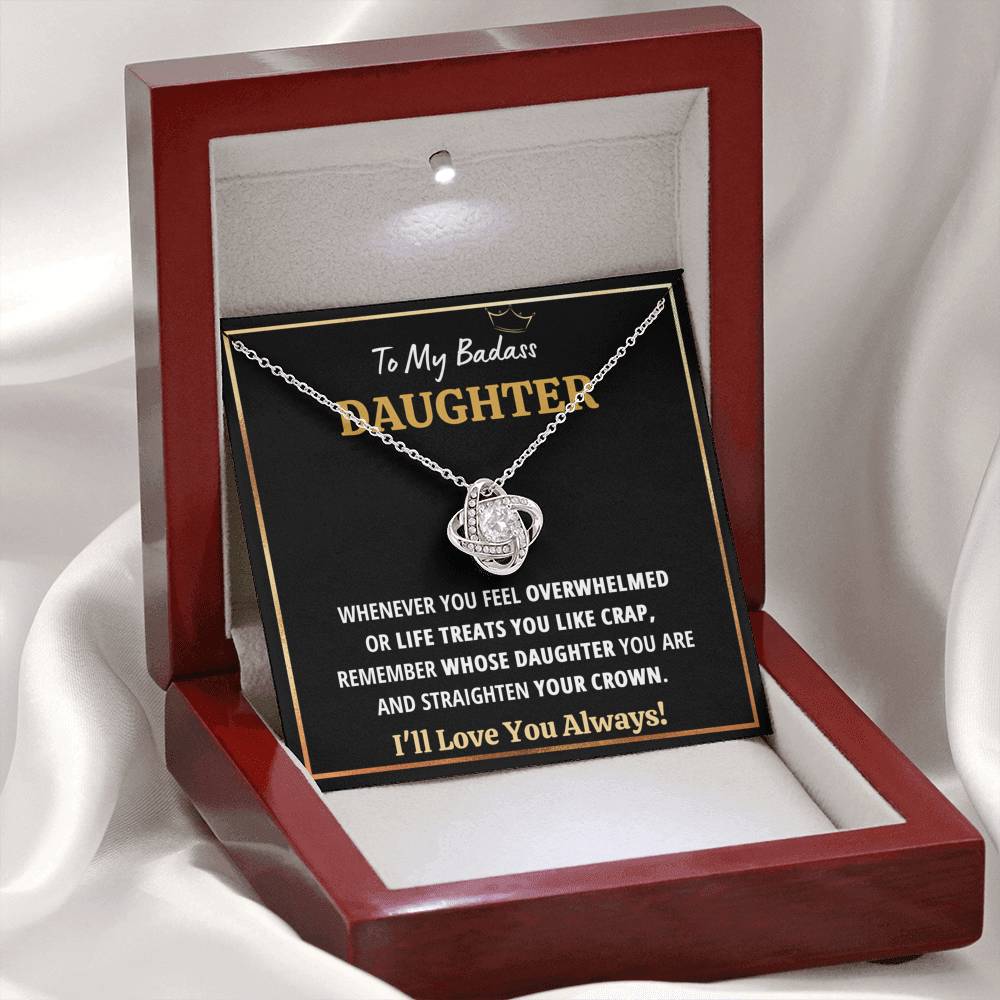 TO MY BADASS DAUGHTER "CRAP - BLACK" LOVE KNOT NECKLACE GIFT SET - ON CLOUD NINE GIFTS