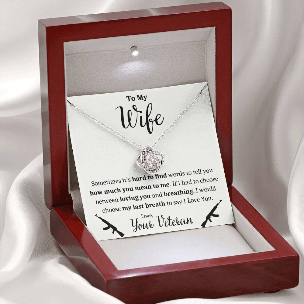 TO MY WIFE "VETERAN - BREATHING" LOVE KNOT NECKLACE GIFT SET - ON CLOUD NINE GIFTS