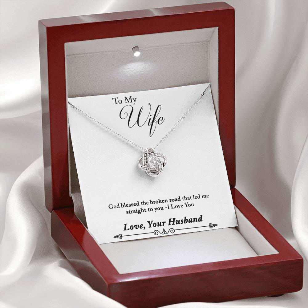 TO MY WIFE "BROKEN ROAD - SO" LOVE KNOT NECKLACE GIFT SET - ON CLOUD NINE GIFTS