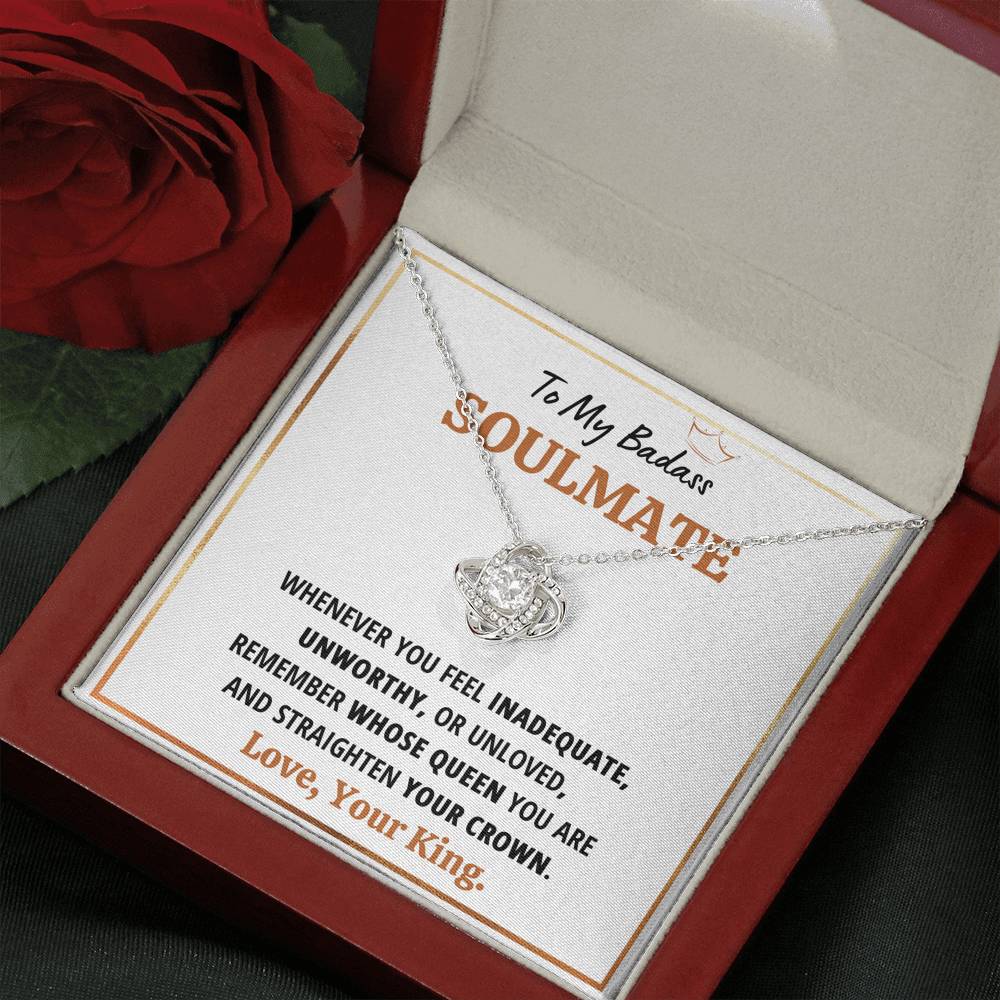 TO MY BADASS SOULMATE QUEEN LOVE KNOT NECKLACE GIFT SET - ON CLOUD NINE GIFTS