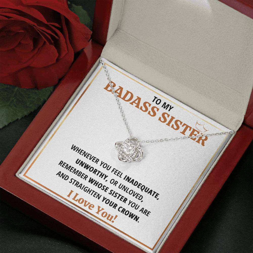 TO MY BADASS SISTER CROWN LOVE KNOT NECKLACE GIFT SET - ON CLOUD NINE GIFTS