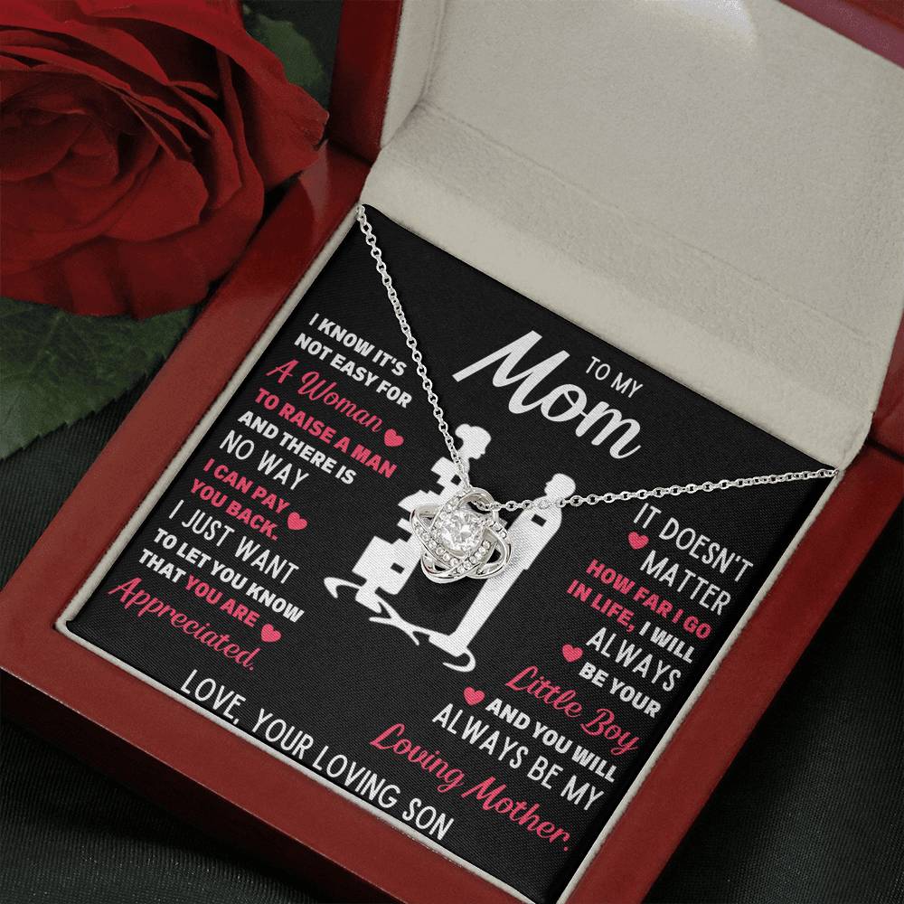 TO MY MOM LITTLE BOY WHITE LOVE KNOT NECKLACE GIFT SET - ON CLOUD NINE GIFTS