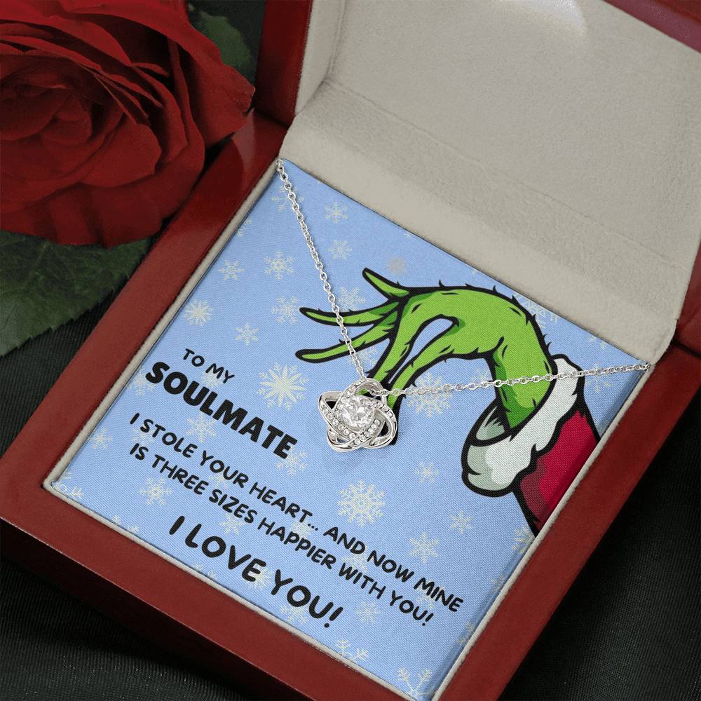TO MY SOULMATE "THREE SIZES HAPPIER - SNOW" LOVE KNOT NECKLACE GIFT SET - ON CLOUD NINE GIFTS