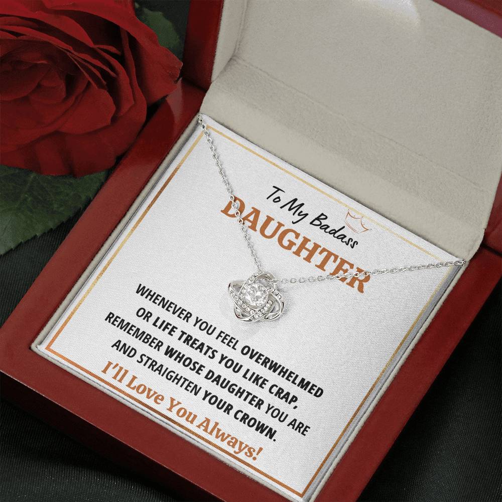 TO MY BADASS DAUGHTER "CRAP - WHITE" LOVE KNOT NECKLACE GIFT SET - ON CLOUD NINE GIFTS