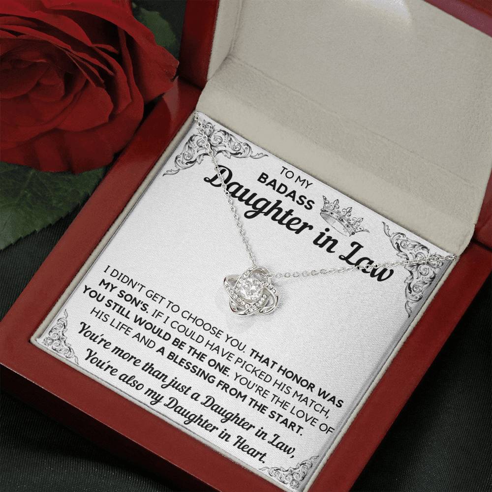 TO MY BADASS DAUGHTER-IN-LAW HONOR LOVE KNOT NECKLACE GIFT SET - ON CLOUD NINE GIFTS