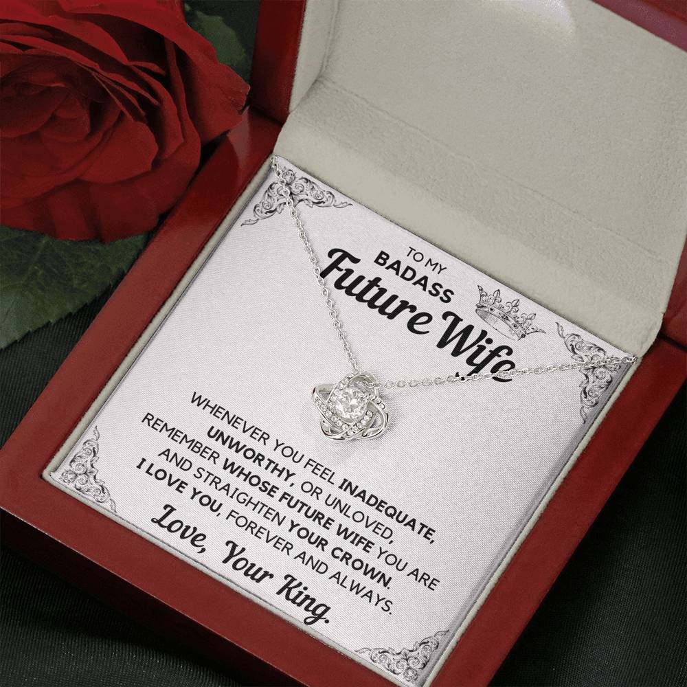 TO MY BADASS FUTURE WIFE CROWN LOVE KNOT NECKLACE GIFT SET - ON CLOUD NINE GIFTS