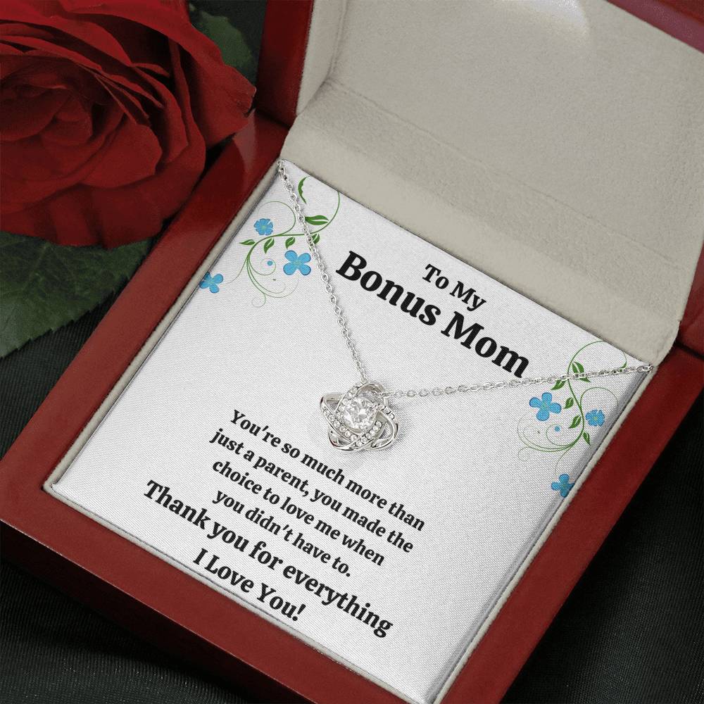 TO MY BONUS MOM "CHOICE TO LOVE ME" LOVE KNOT NECKLACE GIFT SET - ON CLOUD NINE GIFTS