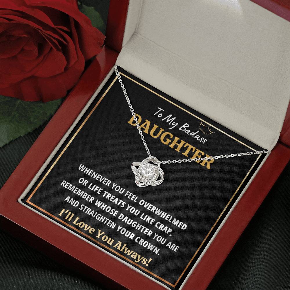 TO MY BADASS DAUGHTER "CRAP - BLACK" LOVE KNOT NECKLACE GIFT SET - ON CLOUD NINE GIFTS