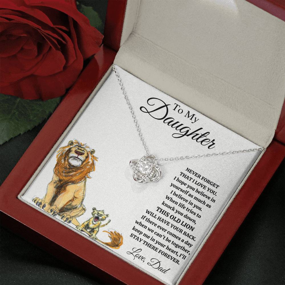 TO MY DAUGHTER "THIS OLD LION - DRAWING" LOVE KNOT NECKLACE GIFT SET - ON CLOUD NINE GIFTS