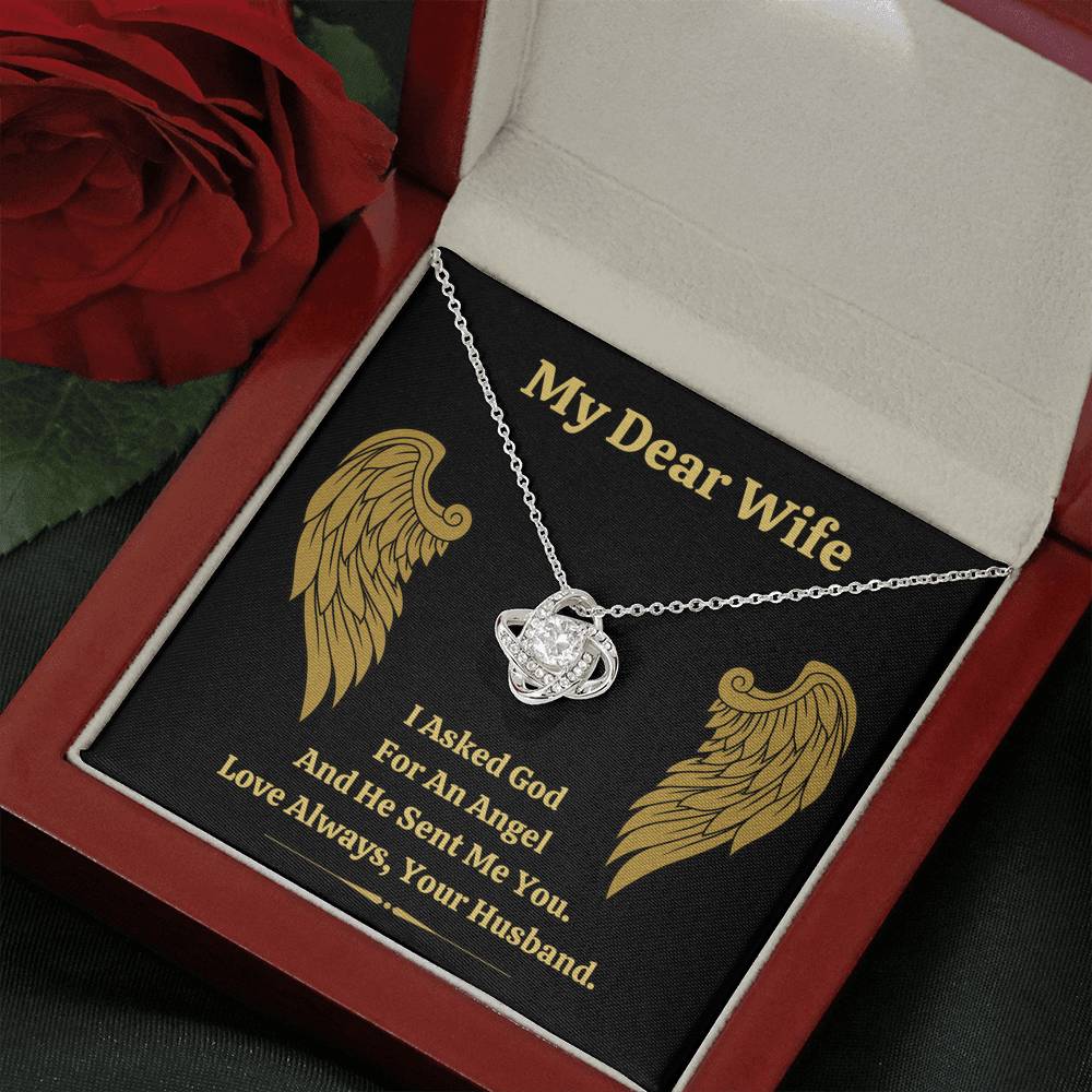 DEAR WIFE "ANGEL" LOVE KNOT NECKLACE GIFT SET - ON CLOUD NINE GIFTS