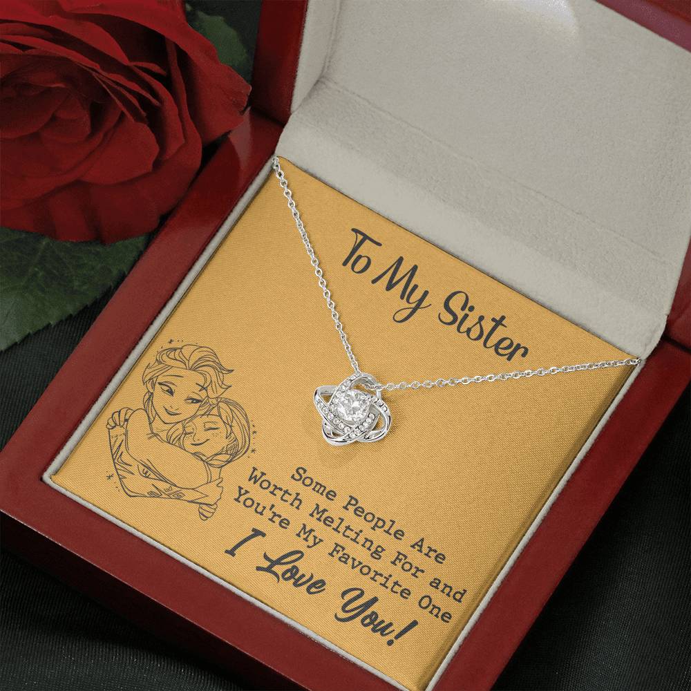 TO MY SISTER WORTH MELTING HUG YELLOW LOVE KNOT NECKLACE GIFT SET - ON CLOUD NINE GIFTS