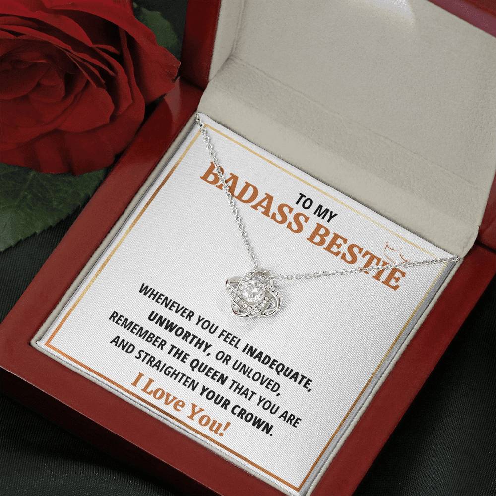 TO MY BADASS BESTIE QUEEN LOVE KNOT NECKLACE GIFT SET - ON CLOUD NINE GIFTS