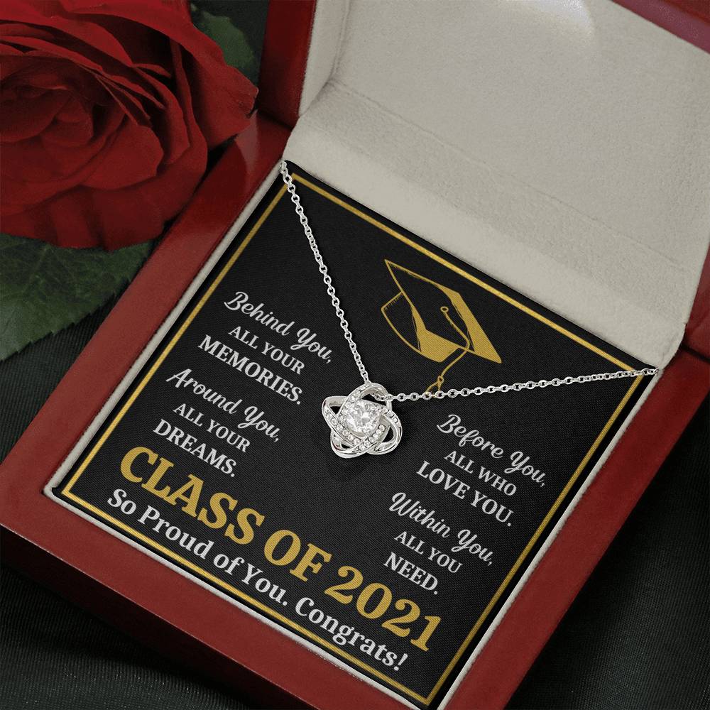 GRADUATION 2021 ALL YOU NEED GOLD LOVE KNOT NECKLACE GIFT SET - ON CLOUD NINE GIFTS