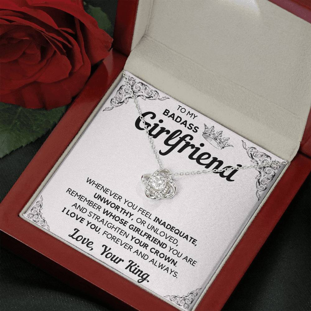 TO MY BADASS GIRLFRIEND CROWN LOVE KNOT NECKLACE GIFT SET - ON CLOUD NINE GIFTS