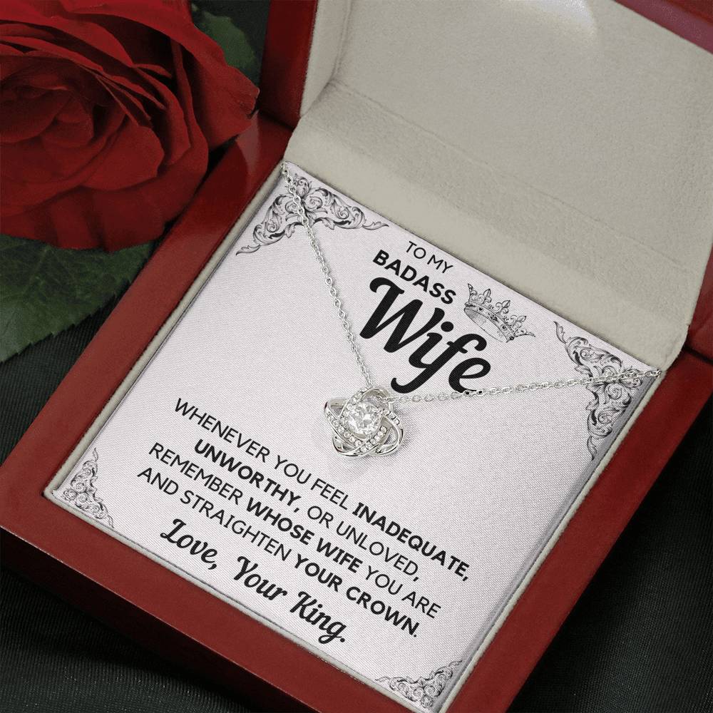 TO MY BADASS WIFE CROWN DECORATION LOVE KNOT NECKLACE GIFT SET - ON CLOUD NINE GIFTS