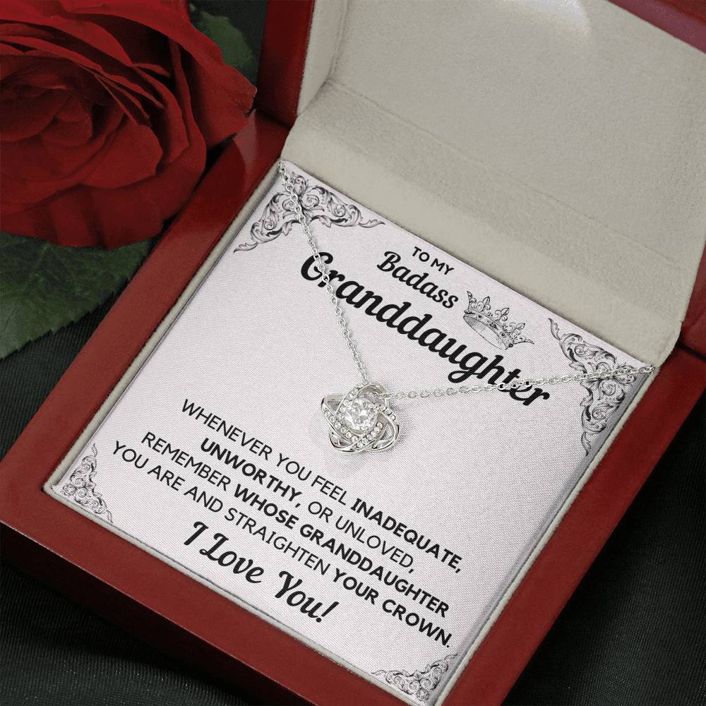 TO MY BADASS GRANDDAUGHTER CROWN DECORATION LOVE KNOT NECKLACE GIFT SET - ON CLOUD NINE GIFTS