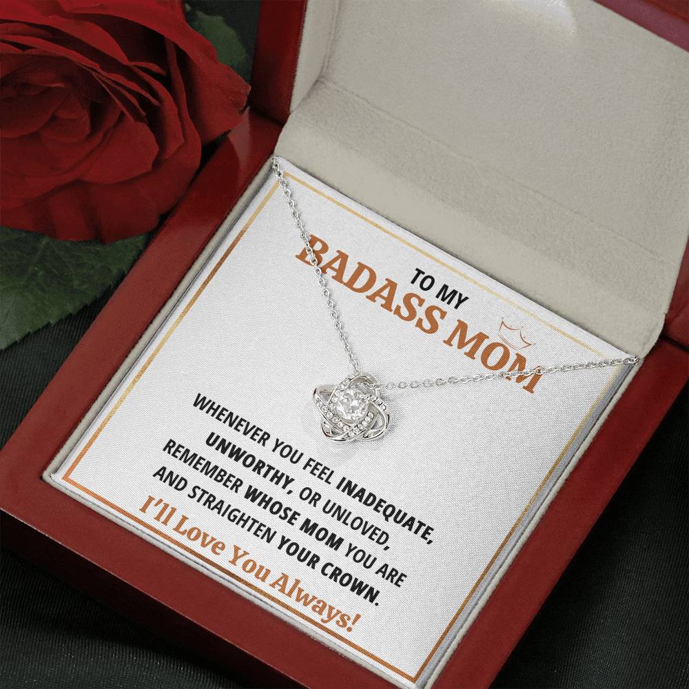 TO MY BADASS MOM CROWN LOVE KNOT NECKLACE GIFT SET - ON CLOUD NINE GIFTS
