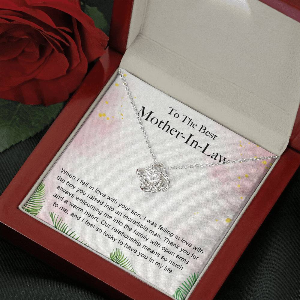 TO THE BEST MOTHER IN LAW "WARM HEART-PB" LOVE KNOT NECKLACE GIFT SET - ON CLOUD NINE GIFTS