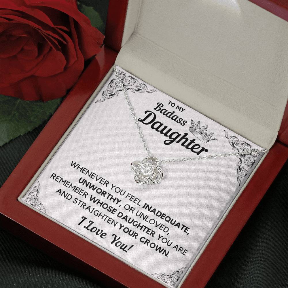 TO MY BADASS DAUGHTER CROWN DECORATION LOVE KNOT NECKLACE GIFT SET - ON CLOUD NINE GIFTS