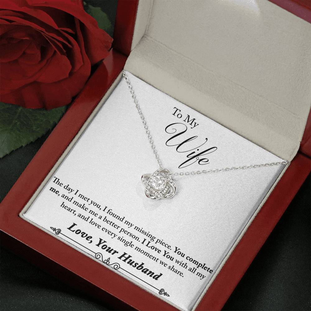 TO MY WIFE "MISSING PIECE - SO" LOVE KNOT NECKLACE GIFT SET - ON CLOUD NINE GIFTS