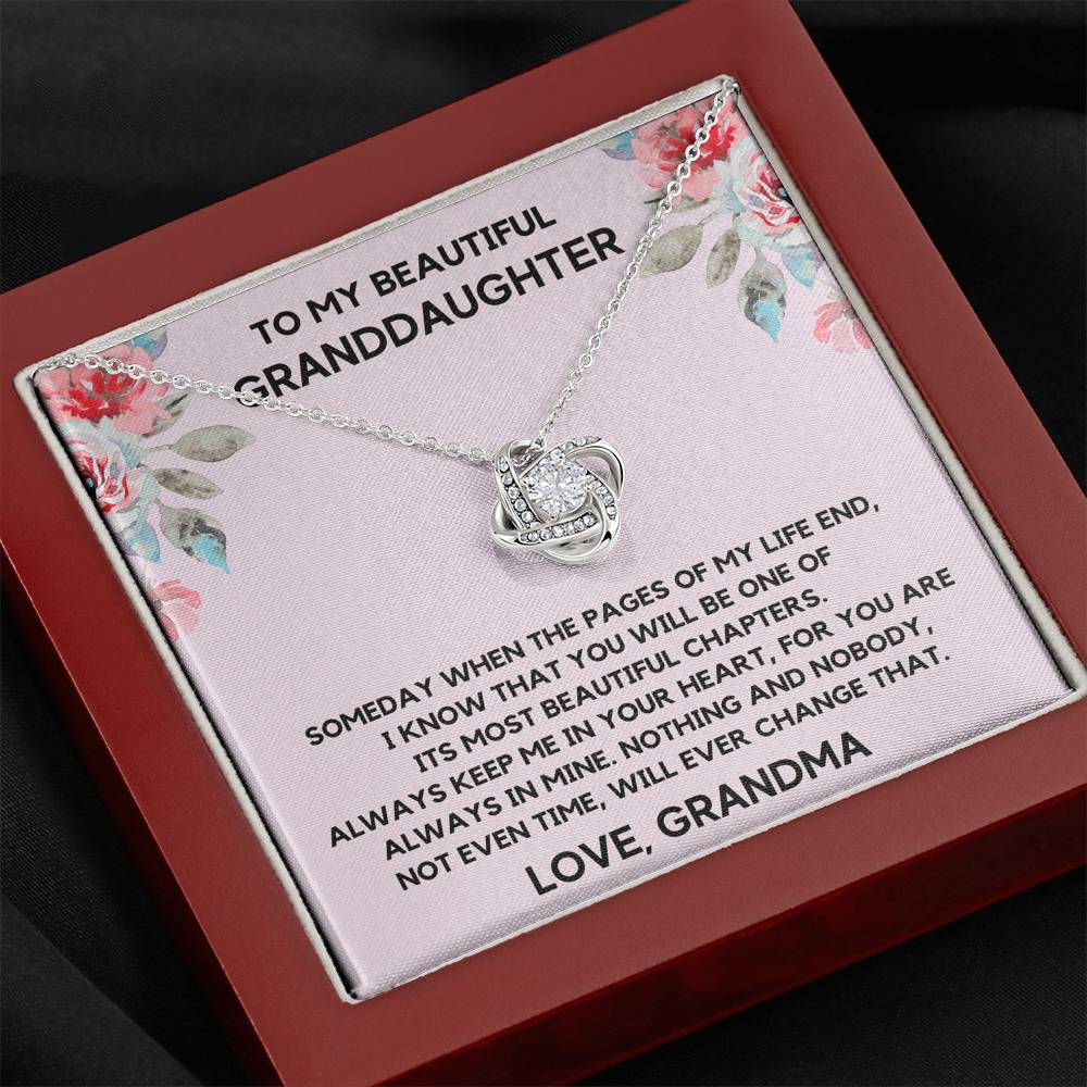 TO MY BEAUTIFUL GRANDDAUGHTER FROM GRANDMA CHAPTERS FLOWERS LOVE KNOT NECKLACE GIFT SET - ON CLOUD NINE GIFTS