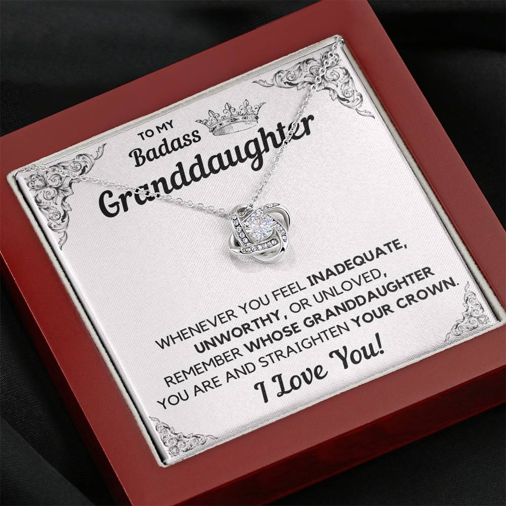 TO MY BADASS GRANDDAUGHTER CROWN DECORATION LOVE KNOT NECKLACE GIFT SET - ON CLOUD NINE GIFTS