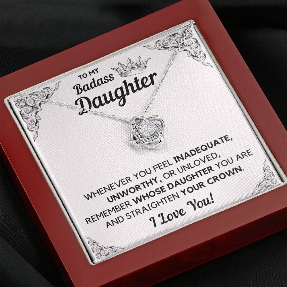 TO MY BADASS DAUGHTER CROWN DECORATION LOVE KNOT NECKLACE GIFT SET - ON CLOUD NINE GIFTS