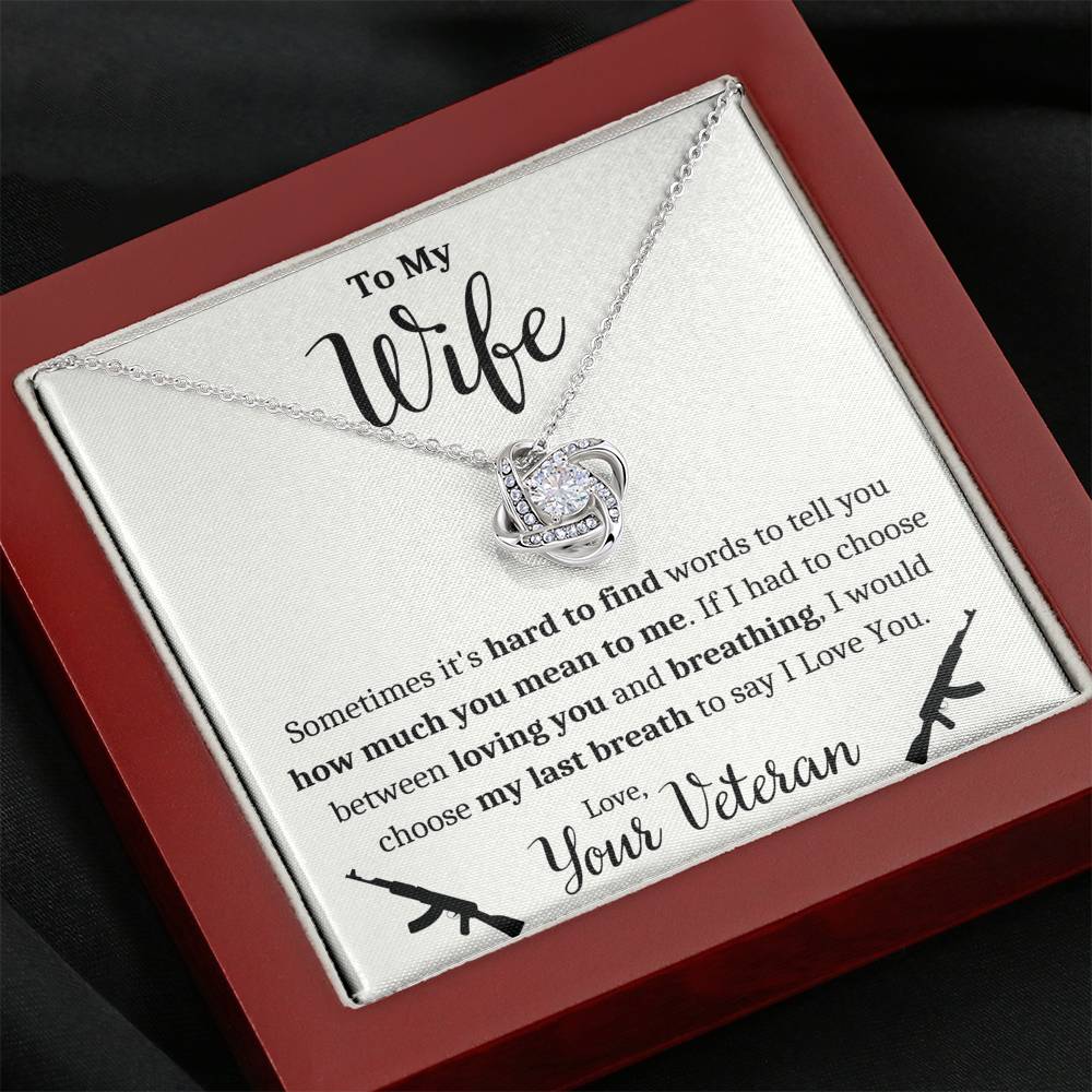 TO MY WIFE "VETERAN - BREATHING" LOVE KNOT NECKLACE GIFT SET - ON CLOUD NINE GIFTS