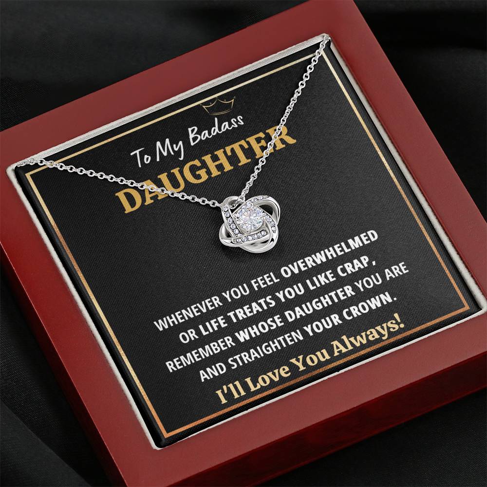 TO MY BADASS DAUGHTER "CRAP - BLACK" LOVE KNOT NECKLACE GIFT SET - ON CLOUD NINE GIFTS