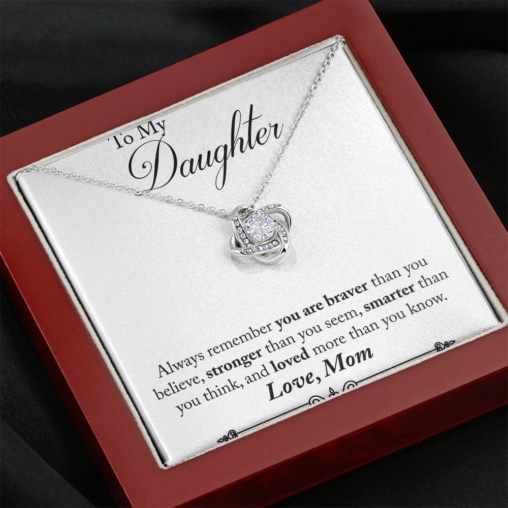 TO MY DAUGHTER "STRONGER THAN YOU SEEM - SO" LOVE KNOT NECKLACE ANNIVERSARY GIFT SET - ON CLOUD NINE GIFTS