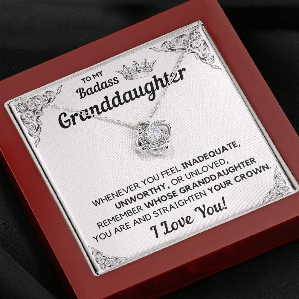 TO MY BADASS GRANDDAUGHTER CROWN LOVE KNOT NECKLACE GIFT SET - ON CLOUD NINE GIFTS