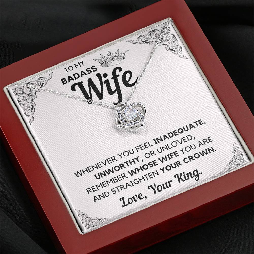 TO MY BADASS WIFE CROWN DECORATION LOVE KNOT NECKLACE GIFT SET - ON CLOUD NINE GIFTS