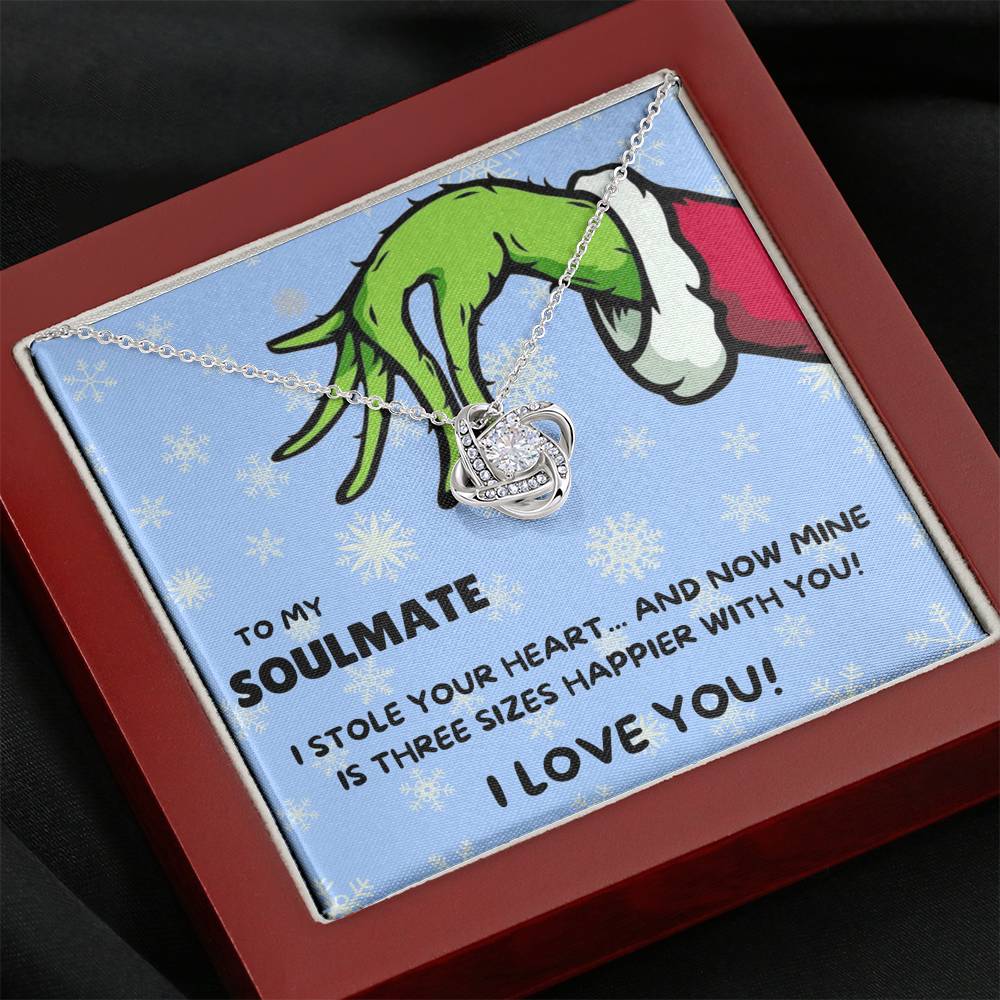 TO MY SOULMATE "THREE SIZES HAPPIER - SNOW" LOVE KNOT NECKLACE GIFT SET - ON CLOUD NINE GIFTS