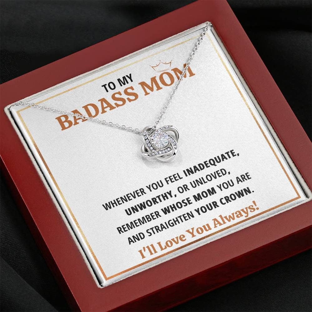 TO MY BADASS MOM CROWN LOVE KNOT NECKLACE GIFT SET - ON CLOUD NINE GIFTS