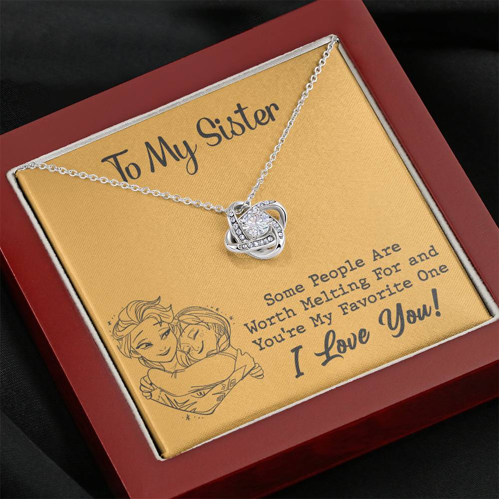 TO MY SISTER WORTH MELTING HUG YELLOW LOVE KNOT NECKLACE GIFT SET - ON CLOUD NINE GIFTS