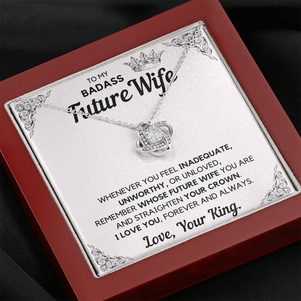 TO MY BADASS FUTURE WIFE CROWN LOVE KNOT NECKLACE GIFT SET - ON CLOUD NINE GIFTS