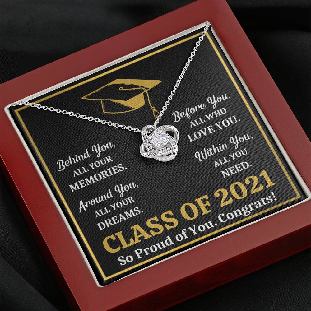 GRADUATION 2021 ALL YOU NEED GOLD LOVE KNOT NECKLACE GIFT SET - ON CLOUD NINE GIFTS