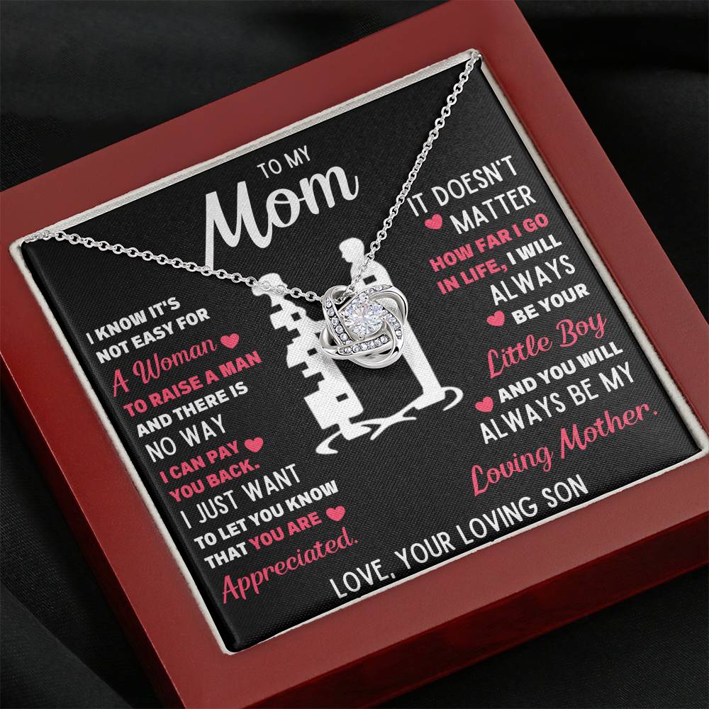 TO MY MOM LITTLE BOY WHITE LOVE KNOT NECKLACE GIFT SET - ON CLOUD NINE GIFTS