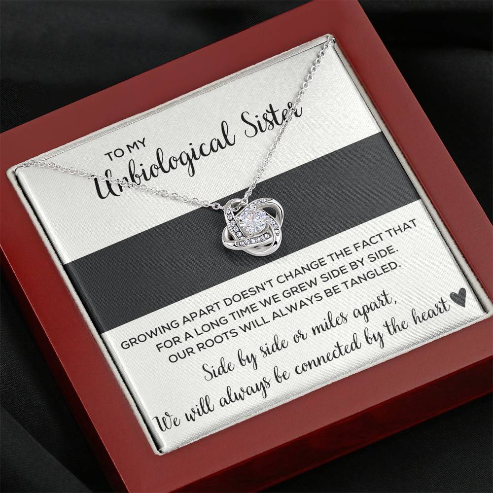 TO MY UNBIOLOGICAL SISTER "TANGLED" LOVE KNOT NECKLACE GIFT SET - ON CLOUD NINE GIFTS