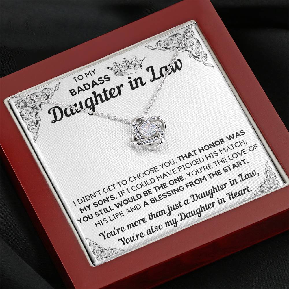 TO MY BADASS DAUGHTER-IN-LAW HONOR LOVE KNOT NECKLACE GIFT SET - ON CLOUD NINE GIFTS