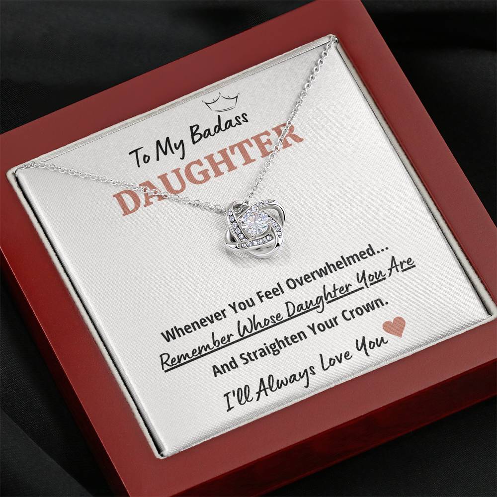 TO MY BADASS DAUGHTER "CROWN" LOVE KNOT NECKLACE GIFT SET - ON CLOUD NINE GIFTS