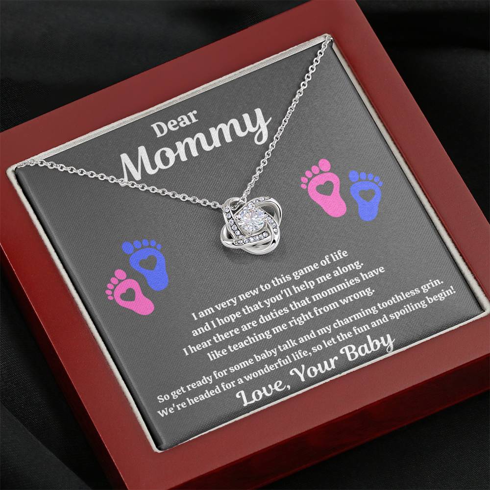 DEAR MOMMY "SPOILING HEART-FEET" LOVE KNOT NECKLACE GIFT SET - ON CLOUD NINE GIFTS