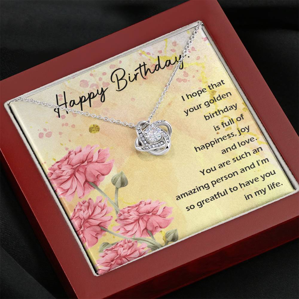 HAPPY BIRTHDAY "GOLDEN" LOVE KNOT NECKLACE GIFT SET - ON CLOUD NINE GIFTS