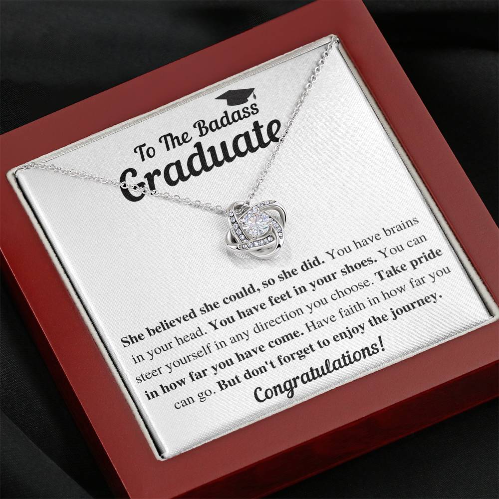 TO THE BADASS GRADUATE SHE DID LOVE KNOT NECKLACE GIFT SET - ON CLOUD NINE GIFTS