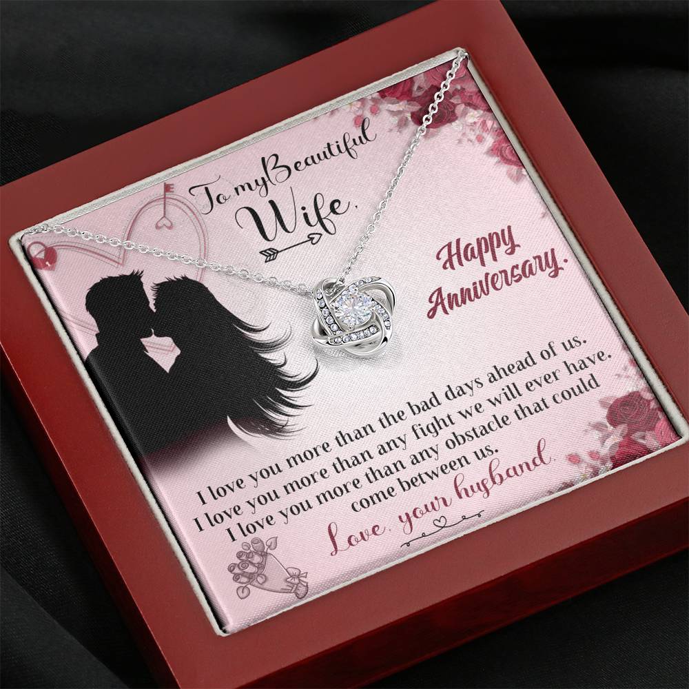 TO MY BEAUTIFUL WIFE "ANY FIGHT" LOVE KNOT NECKLACE ANNIVERSARY GIFT SET - ON CLOUD NINE GIFTS