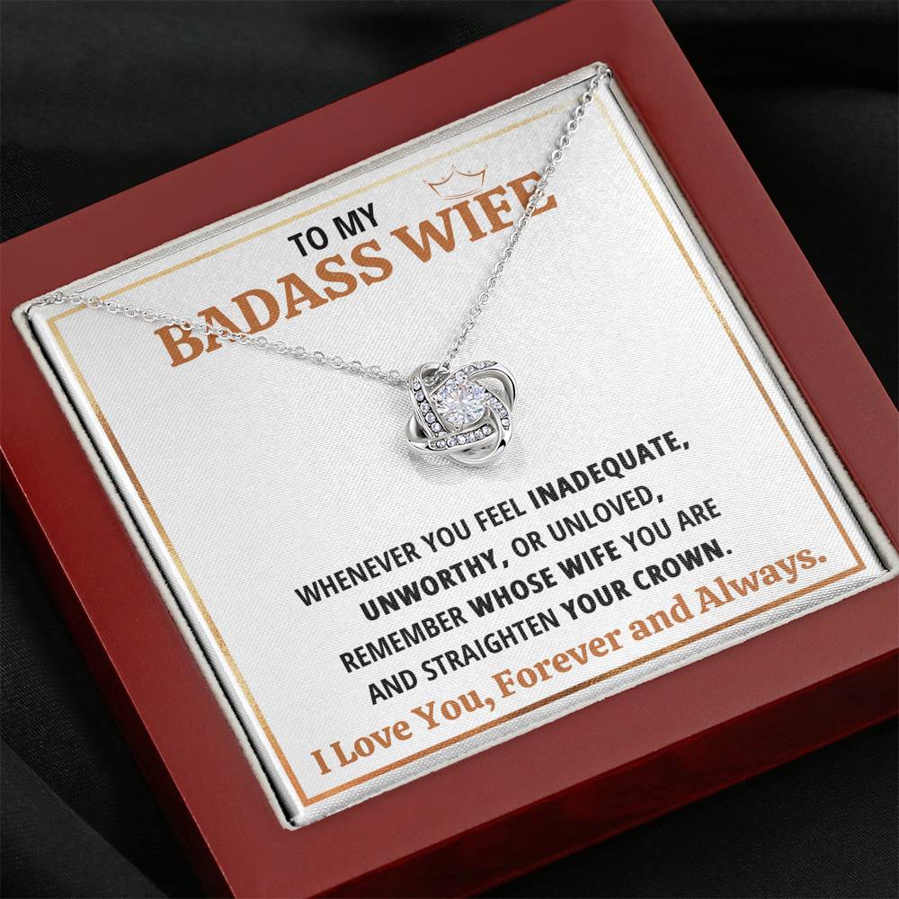 TO MY BADASS WIFE CROWN LOVE KNOT NECKLACE GIFT SET - ON CLOUD NINE GIFTS